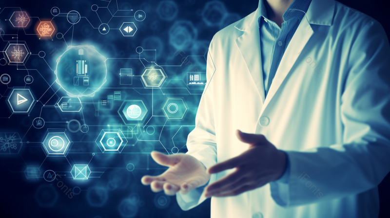 年轻的男医生在媒体屏幕前工作医院科技广告,高清,摄影图,摄影图片,图片大全,摄影图免费下载